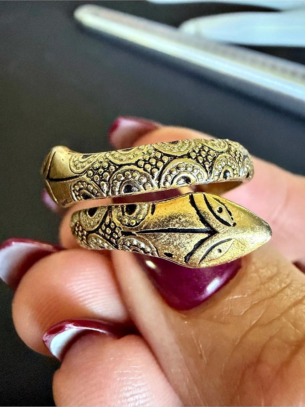 Engraved Gold-Tone Adjustable Ring Like New